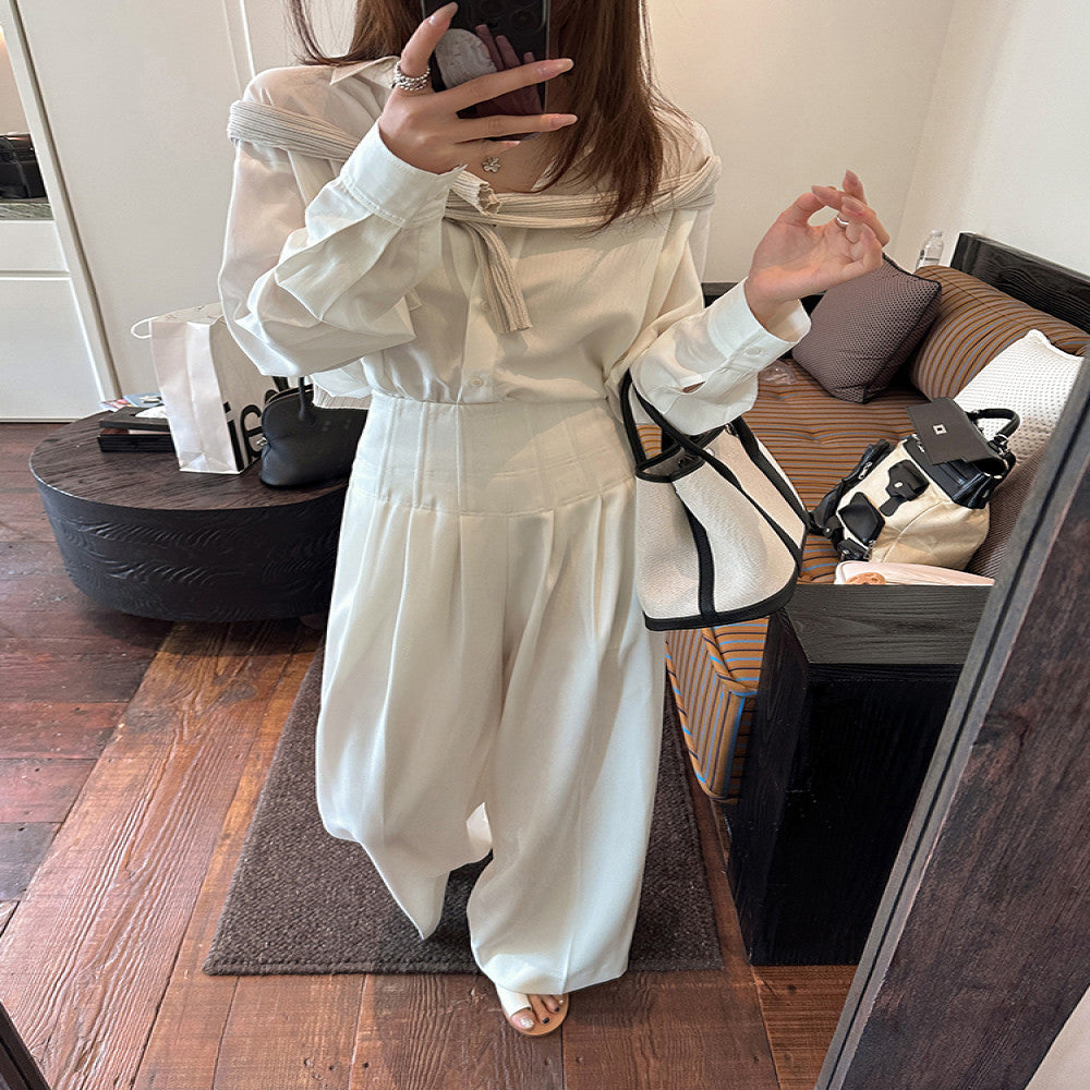 ADA MISS Drop Anti Wrinkle Straightening Fishbone Shaped Waist Casual Pants with Wide Legs and High Waist for Women s Autumn New Style image 1