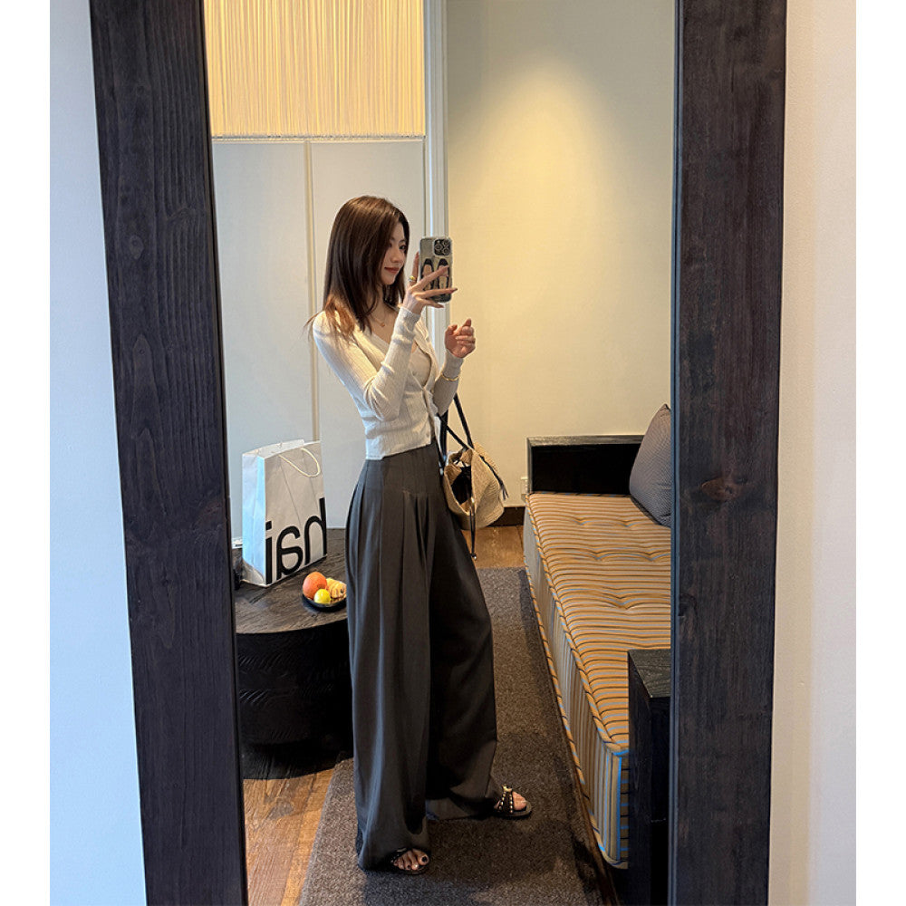 ADA MISS Drop Anti Wrinkle Straightening Fishbone Shaped Waist Casual Pants with Wide Legs and High Waist for Women s Autumn New Style image 10