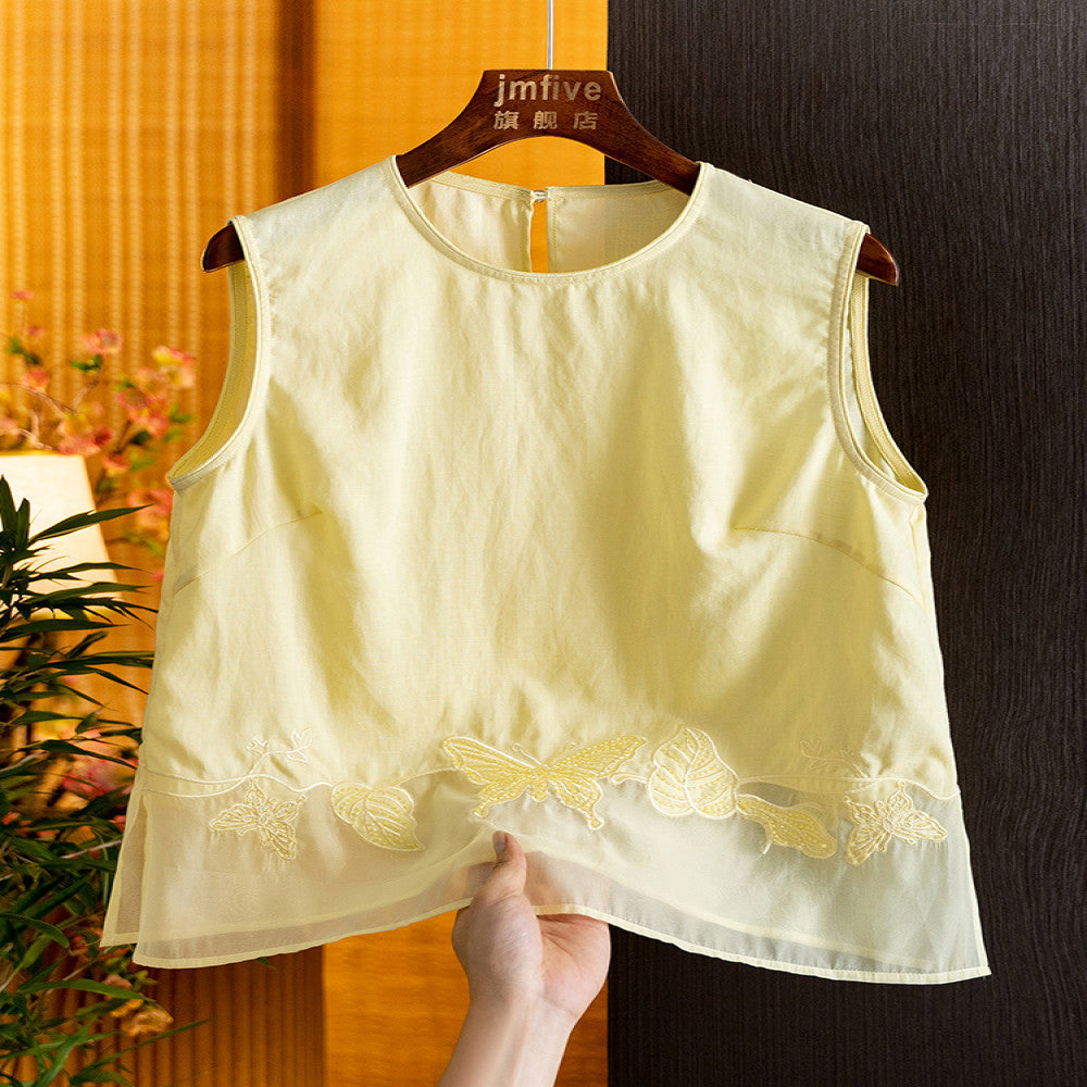 Elegant temperament linen embroidery set 2025 summer new product fashionable casual sleeveless top half skirt two piece set image 3