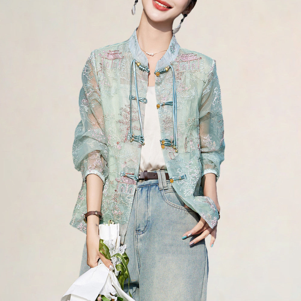 Fashionable new Chinese style embroidered buttons light sun protection jacket popular this year fresh heavy spring and autumn tops image 3