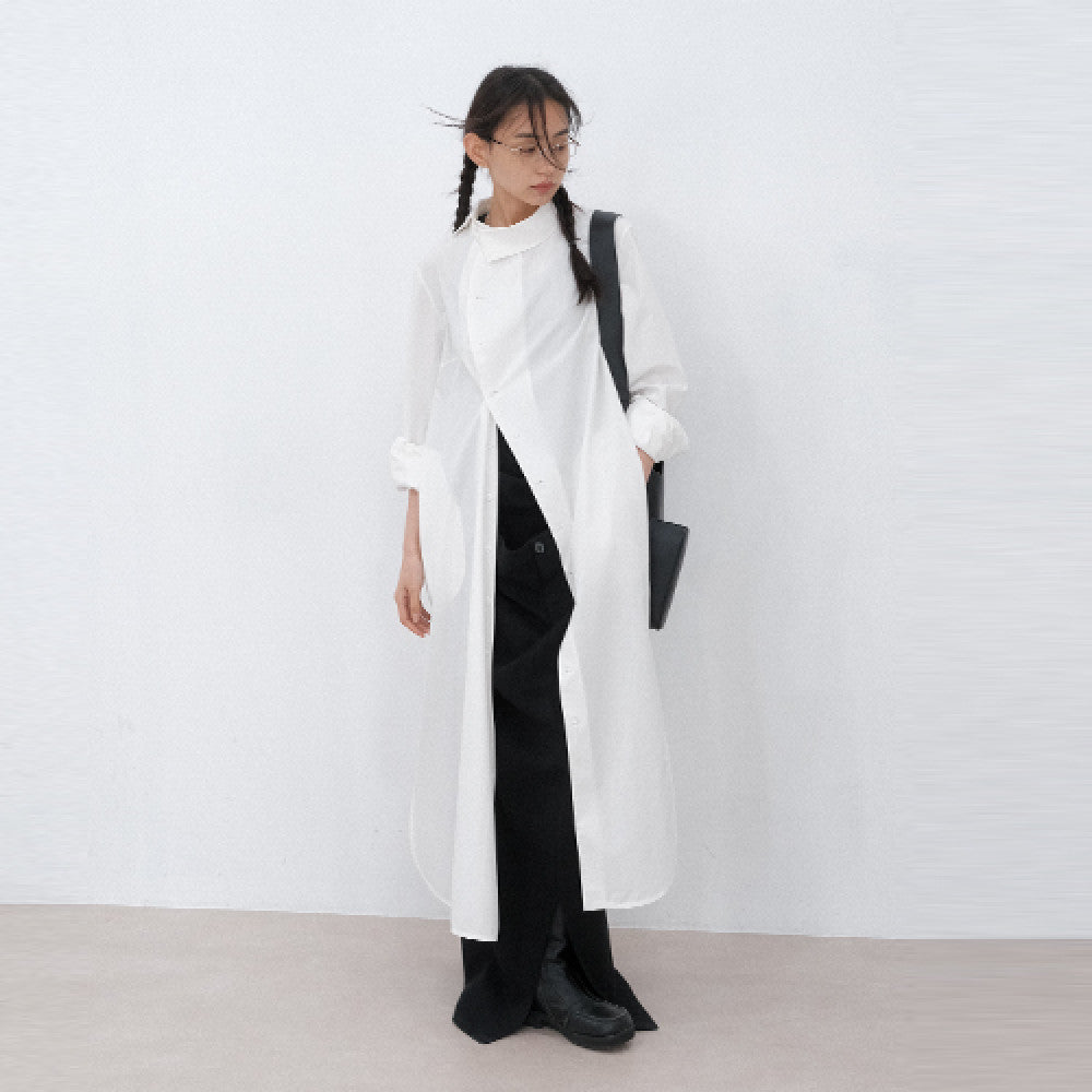 DOSORDONTS high lapel asymmetrical long sleeved shirt skirt mid length hanging and pleated jacket 2024 autumn women s image 6