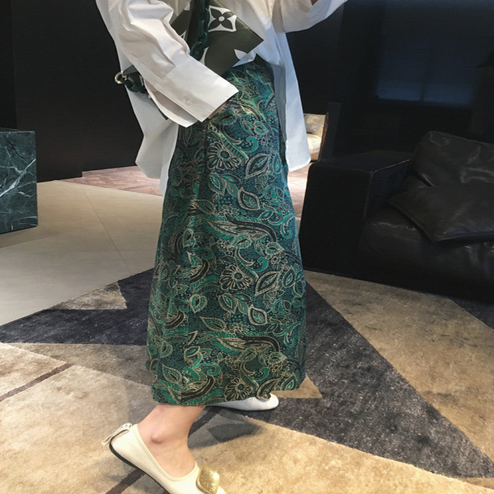 Heavy silk wrinkled satin wide leg pants with Chinese style improved cheongsam pants with ancient printing 2025 spring and autumn new versatile collection image 3