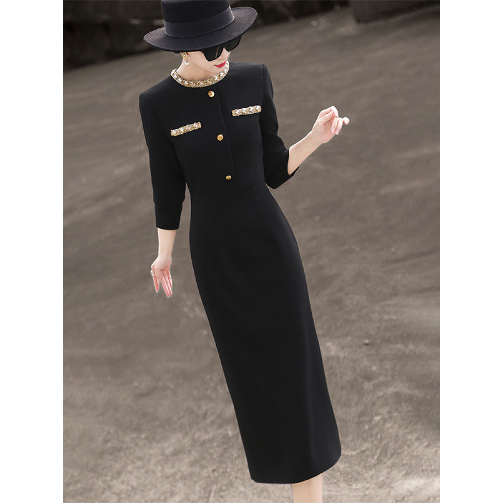 Lanser s 2025 Spring New Style Commuting Light Professional Heavy Industry Nail Bead Slimming and Slimming Bag Hip Dress for Women image 5