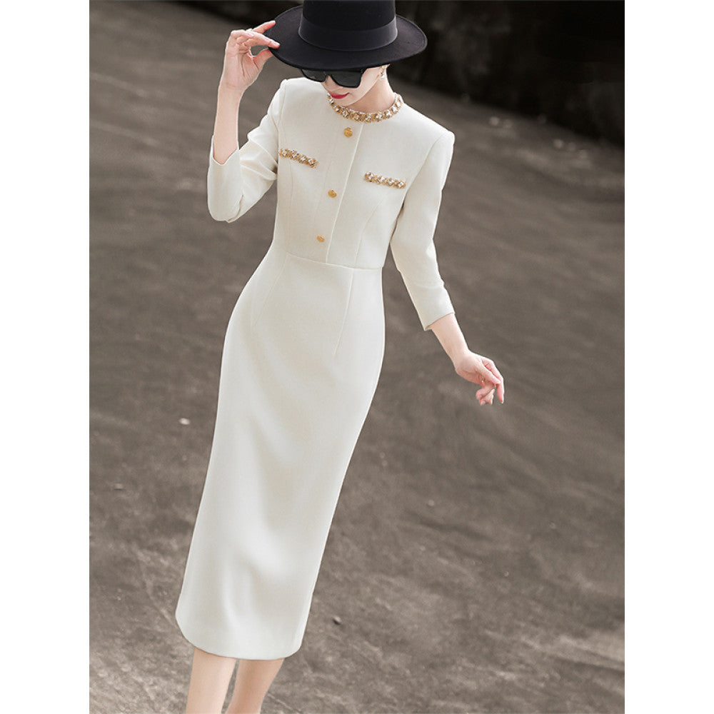 Lanser s 2025 Spring New Style Commuting Light Professional Heavy Industry Nail Bead Slimming and Slimming Bag Hip Dress for Women image 0
