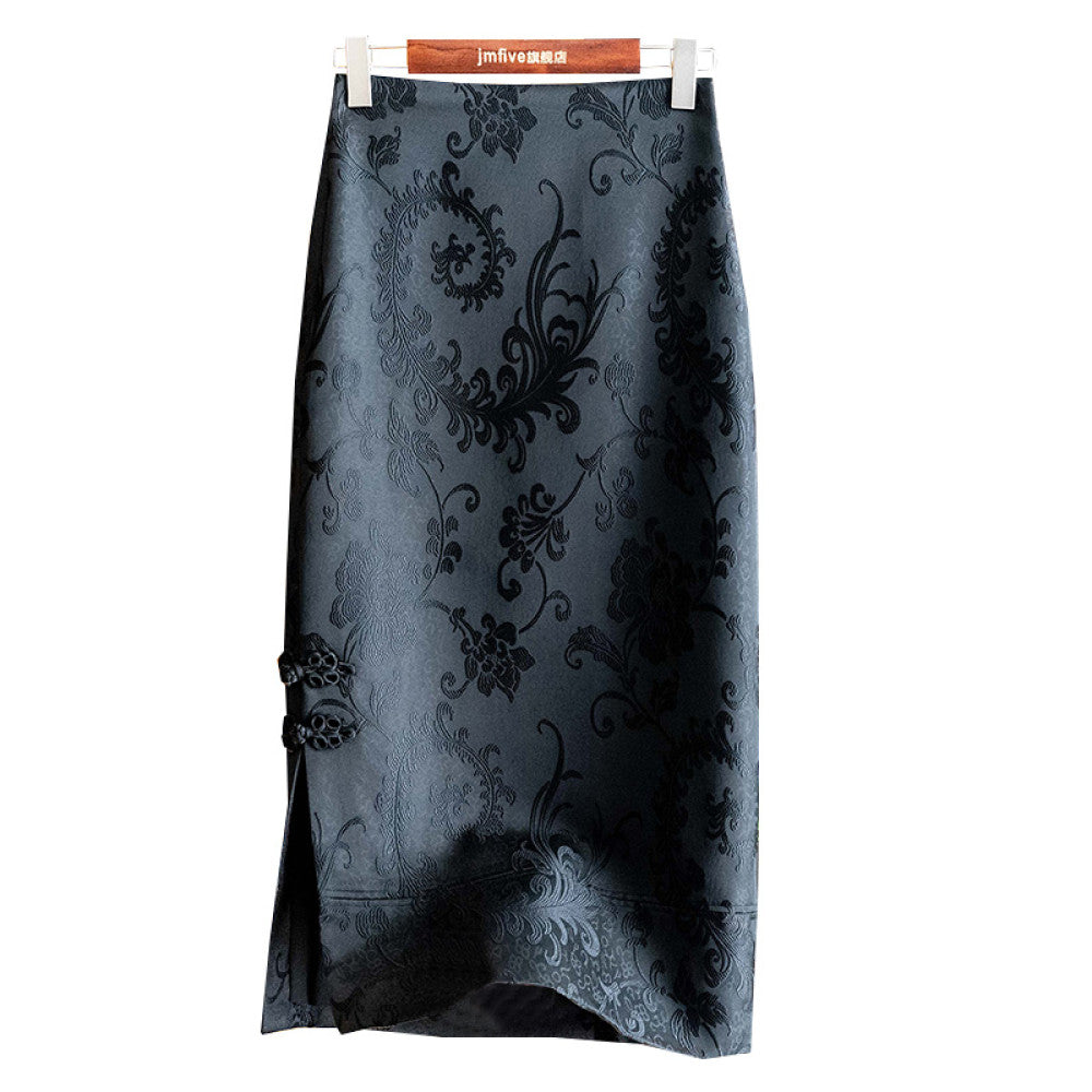 2025 Spring Summer New Chinese Style Jacquard Button Slimming Split Women s Skirt image 13
