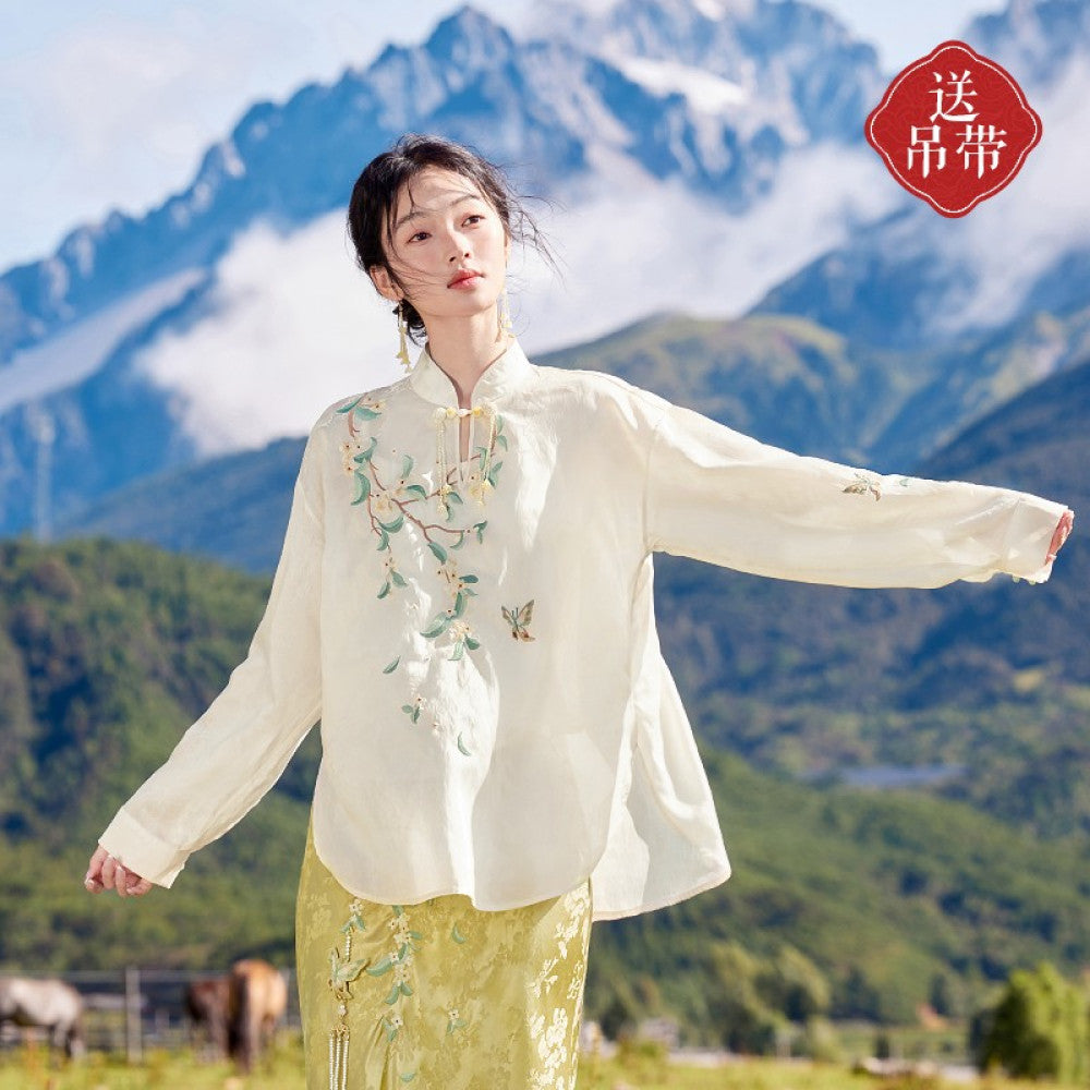 Flower production Osmanthus series Jinghuayao original Chinese style embroidery suit female new Chinese vest skirt summer image 21