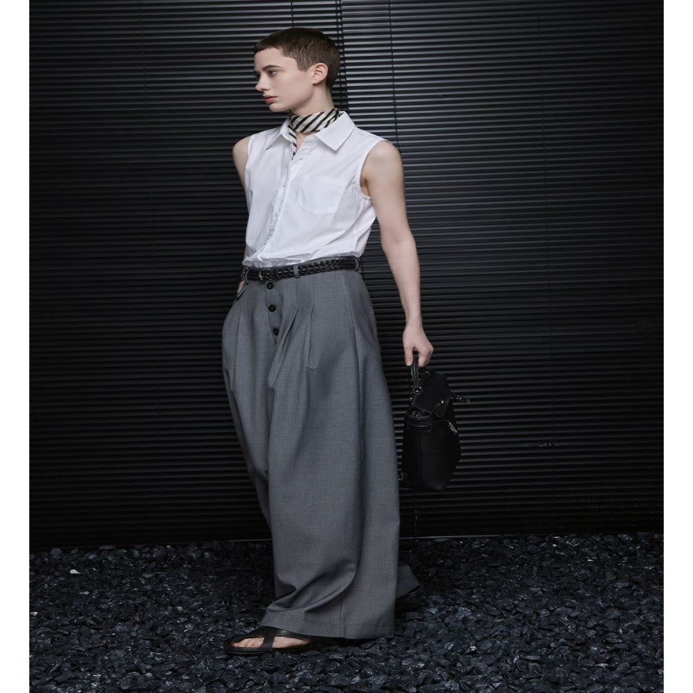 Moment gray trousers women 2025 spring and summer new drape high end casual loose handsome wide leg pants image 3
