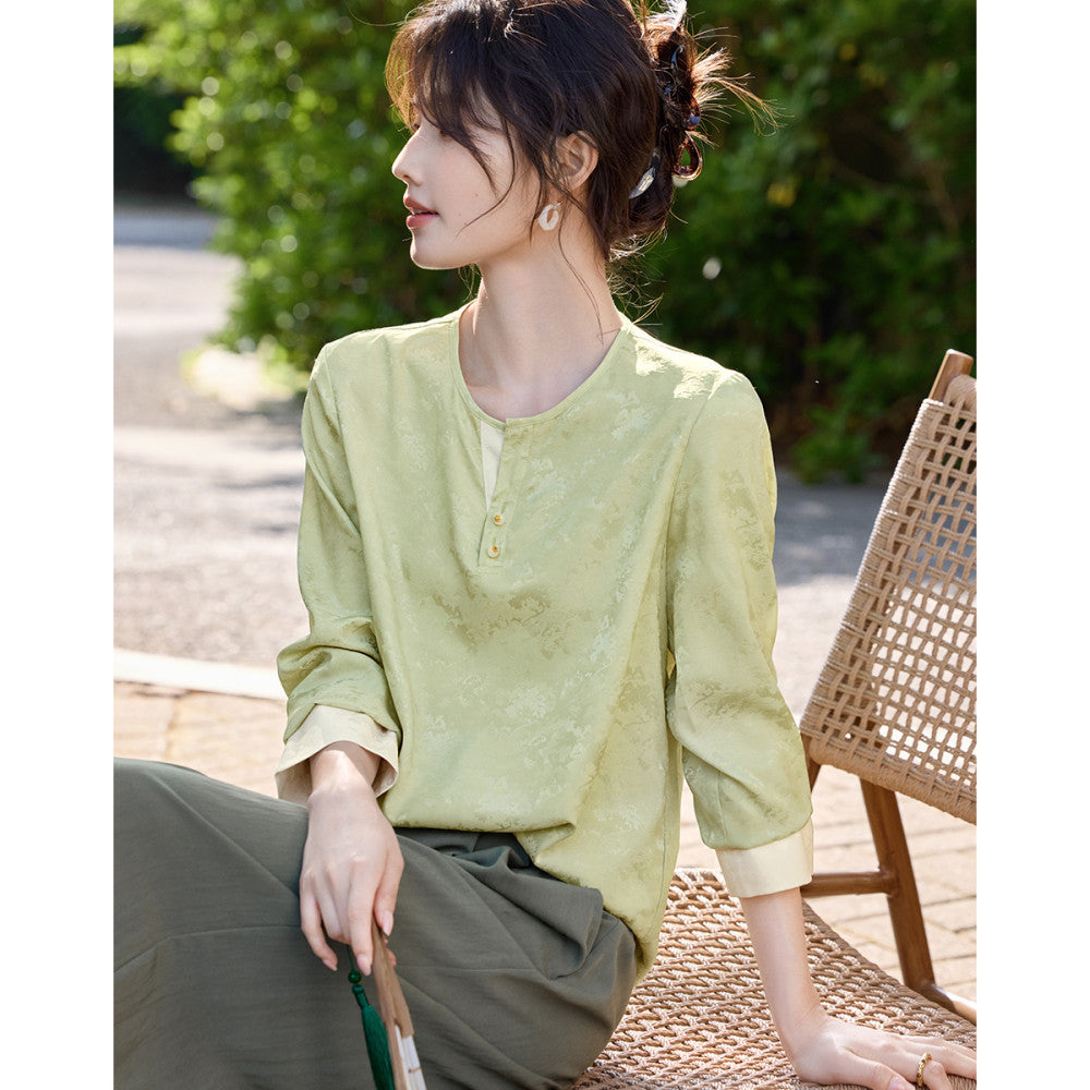 ASAYA4171 Long-sleeved shirt with front opening and button decoration
