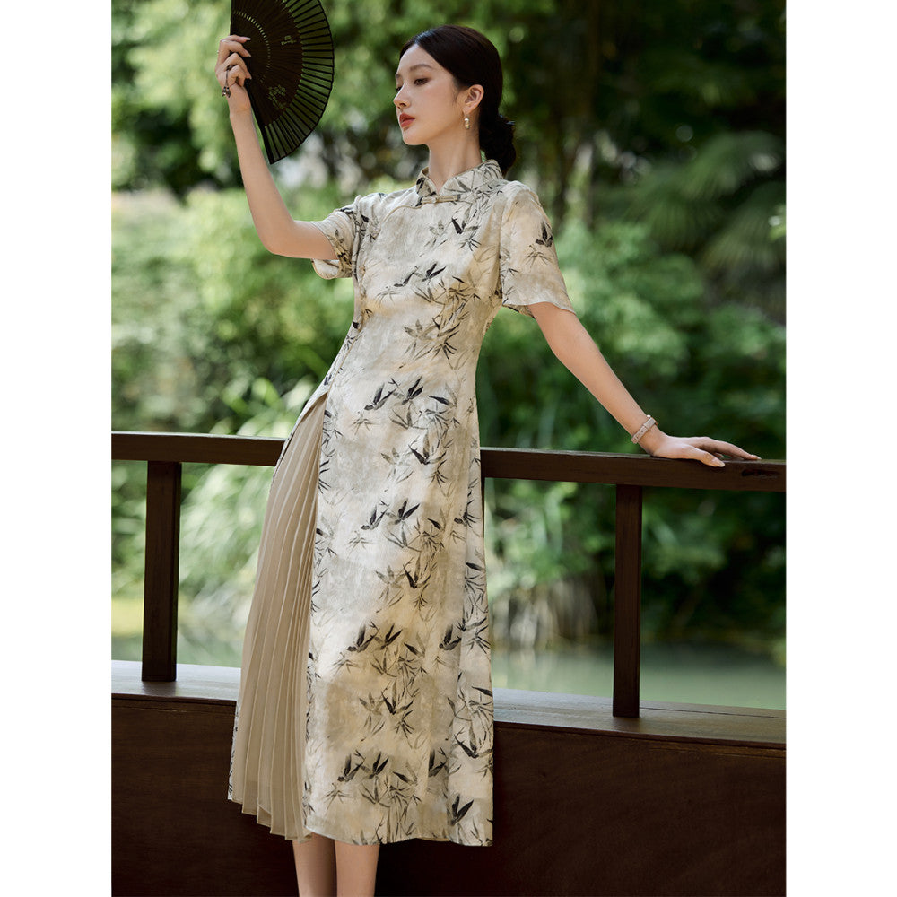 XWI Xinwei new Chinese style printed dress summer and early autumn button design noble and elegant cheongsam skirt image 7