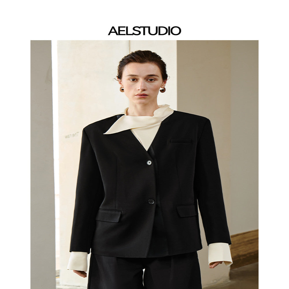 AEL original black suit jacket female 2025 new temperament lady advanced acetate satin professional small suit image 17