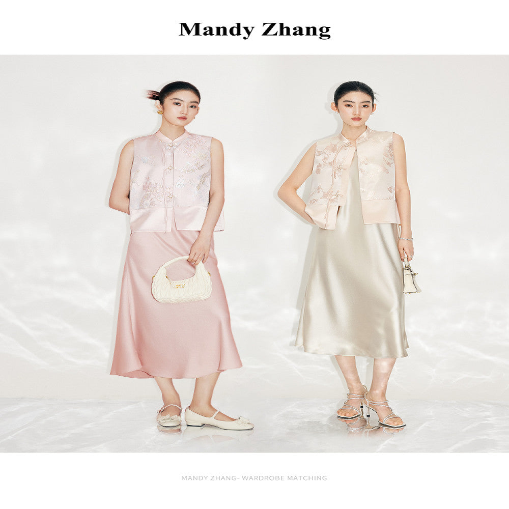 Mandyzhang new Chinese style gold embroidered powder coat ladies autumn high end acetate disc button top image 4
