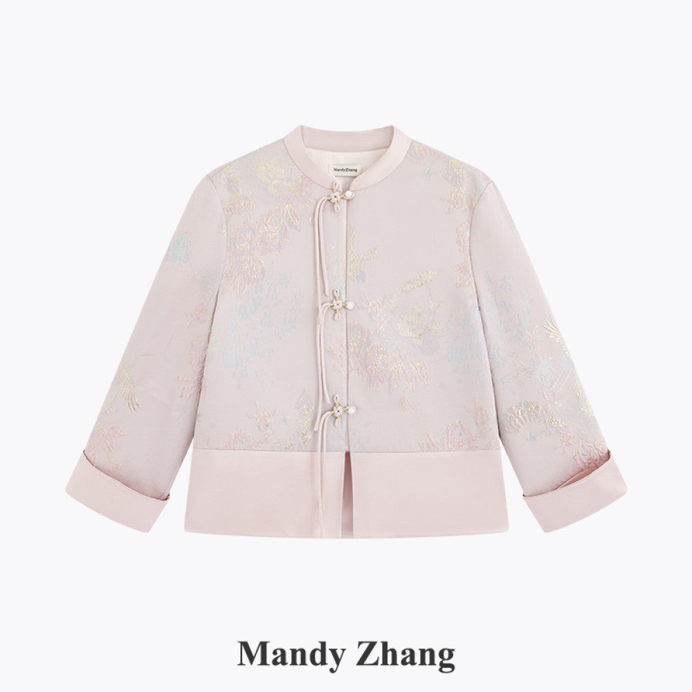 Mandyzhang new Chinese style gold embroidered powder coat ladies autumn high end acetate disc button top image 7