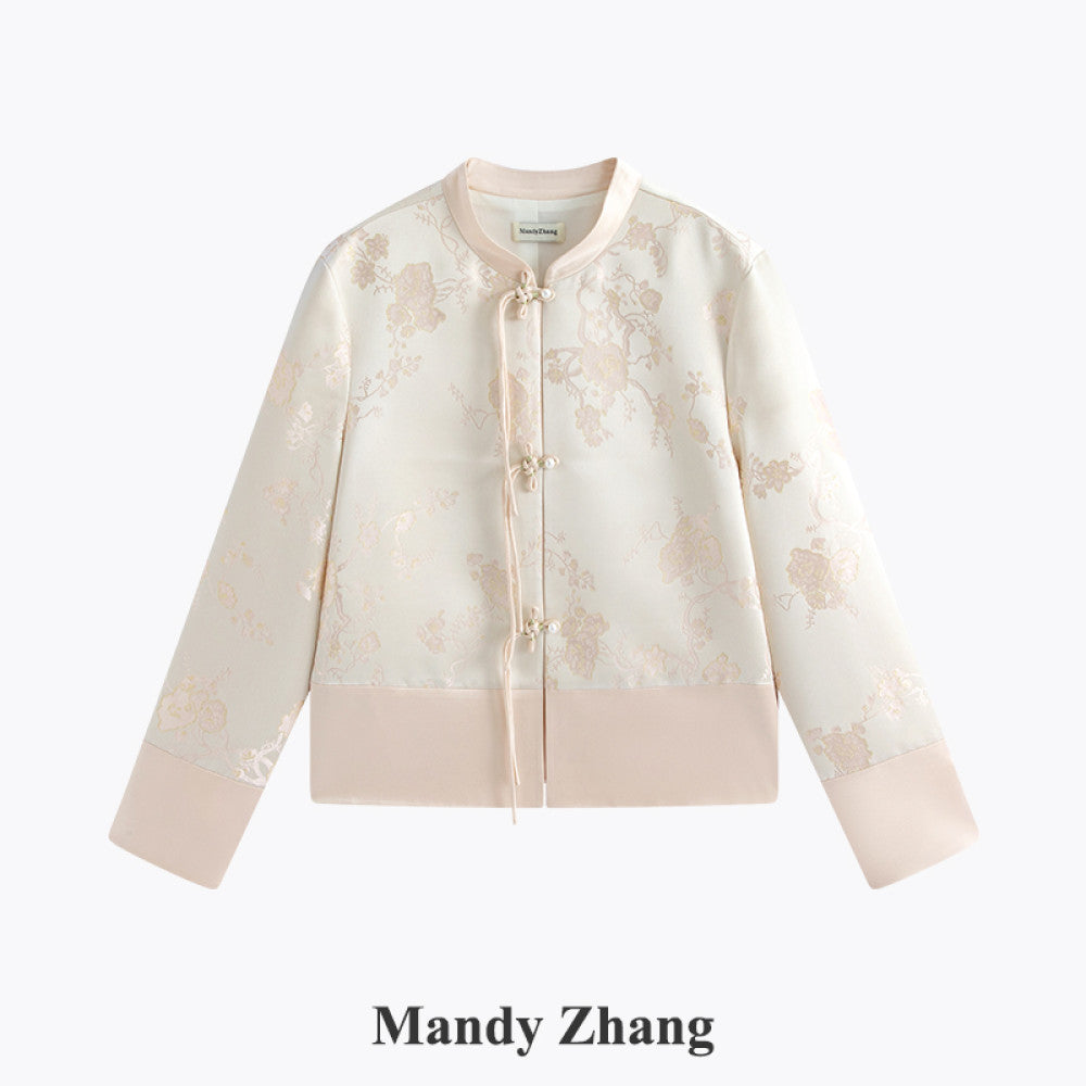 Mandyzhang new Chinese style gold embroidered powder coat ladies autumn high end acetate disc button top image 15