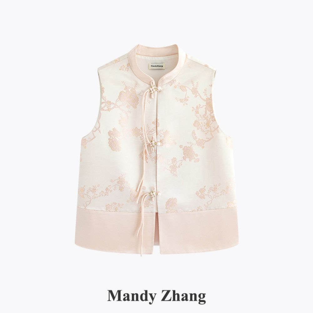 Mandyzhang new Chinese style gold embroidered powder coat ladies autumn high end acetate disc button top image 31