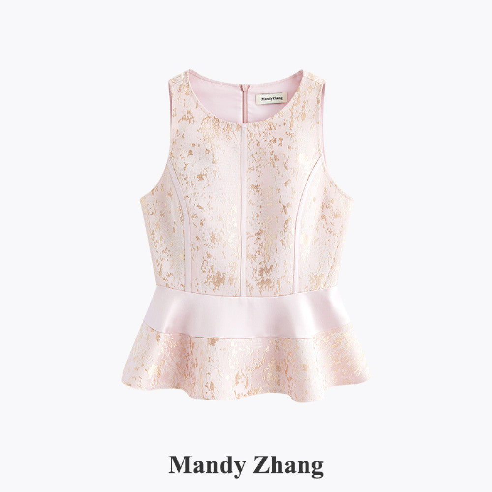 Mandyzhang new Chinese style gold embroidered powder coat ladies autumn high end acetate disc button top image 42