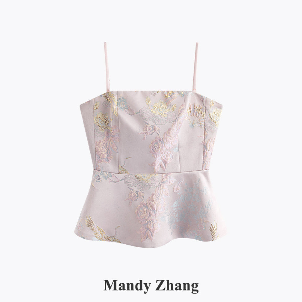 Mandyzhang new Chinese style gold embroidered powder coat ladies autumn high end acetate disc button top image 46