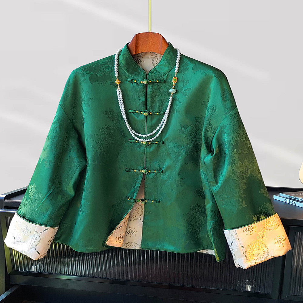New Chinese style standing collar jacket for women in spring 2025 retro jacquard casual temperament versatile button top image 0