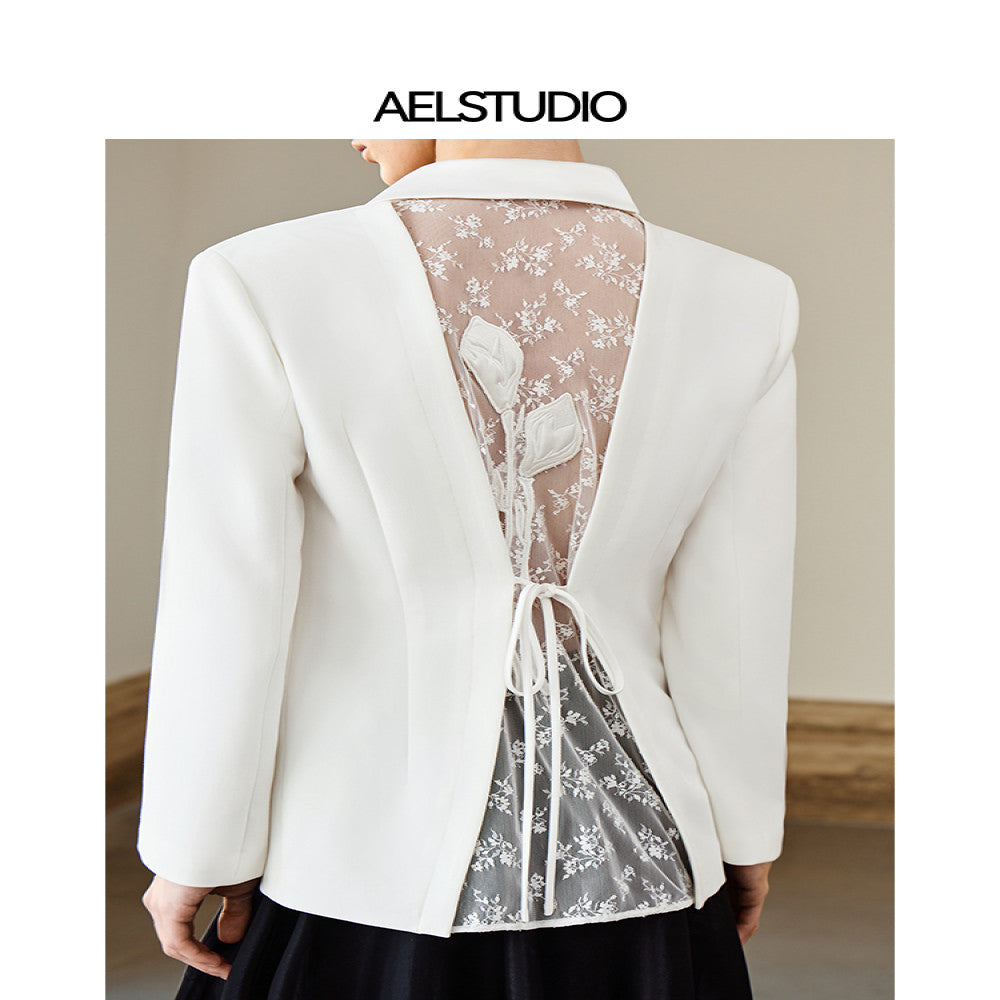 AEL original French suit jacket for women in the autumn of 2025 exuding a refined and sophisticated vibe One button lace backless suit image 22