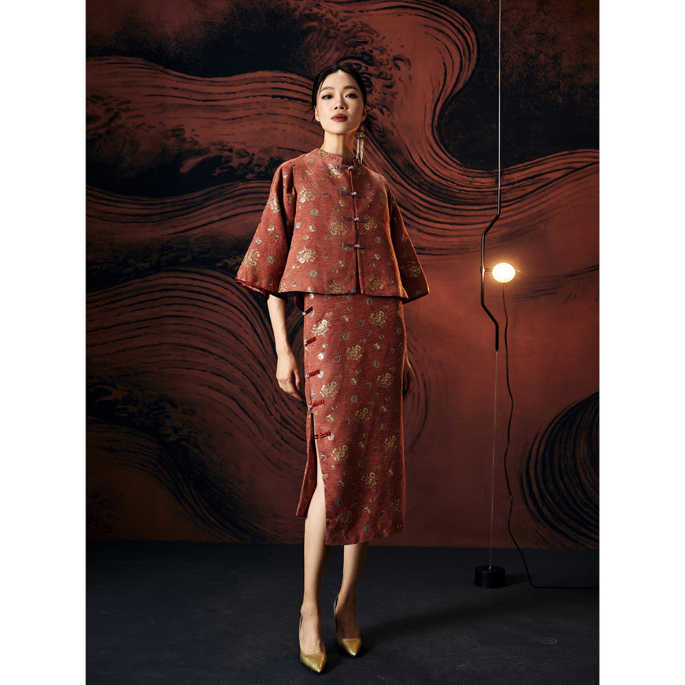 Gerbera jamesonii Original retro new Chinese style jacquard improved Tang style wide sleeves slim fit Hanfu vest qipao two piece set image 11