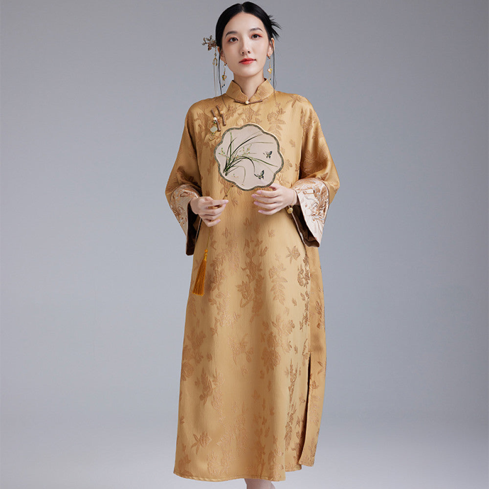 Moyu 2024 Autumn New Chinese Style Retro Art Tea Clothes Improved Slant Skirt Cheongsam Chinese Embroidery Dress image 10