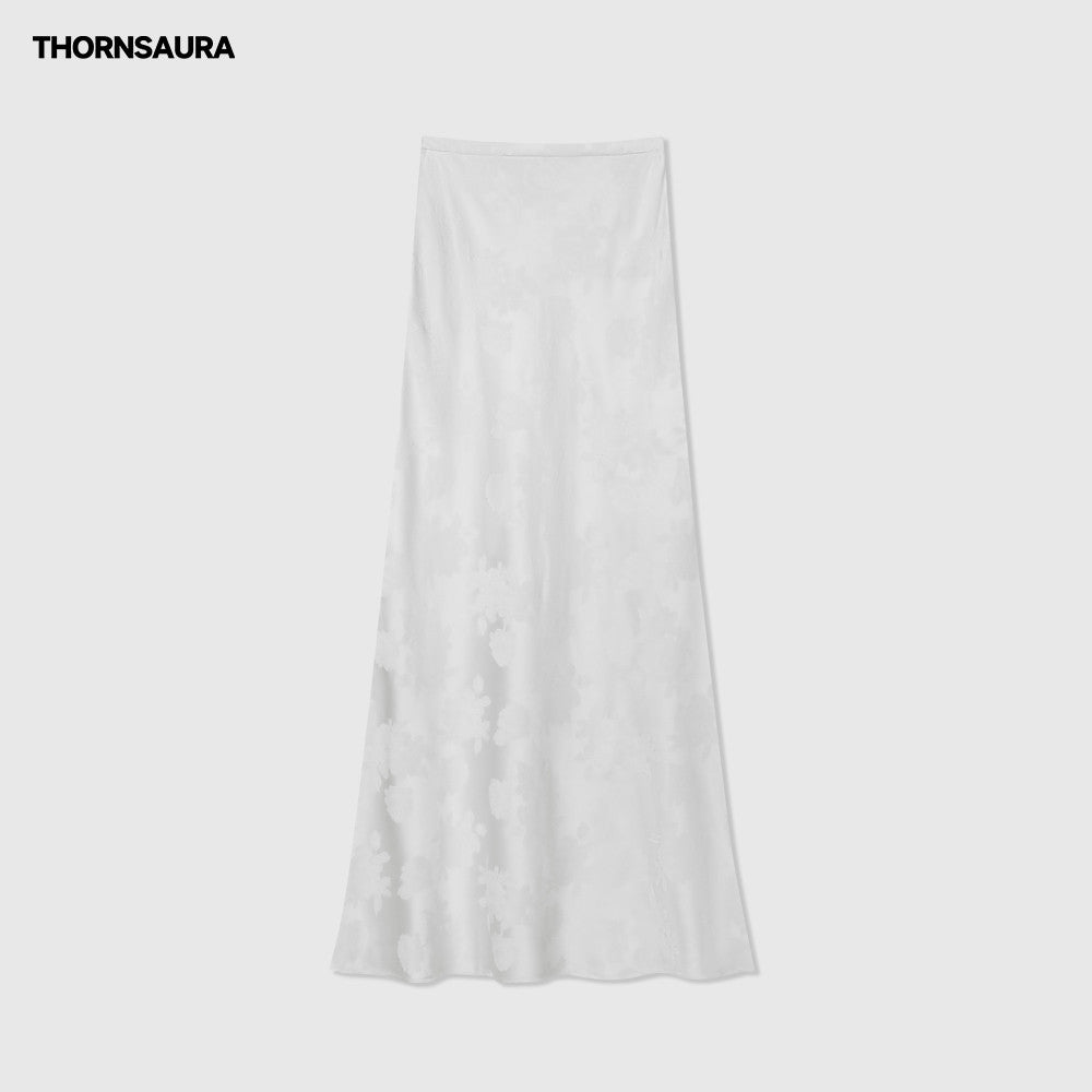 Thorny Light THORNSAURA Medium to Long New Chinese High Waist Satin Gloss Rose Jacquard Tail Skirt image 19