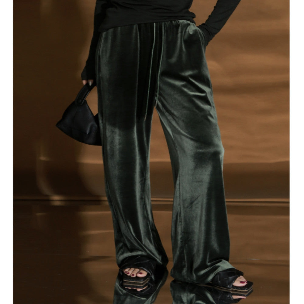 PIAOIN light luxury velvet straight casual pants for women old money style intellectual elegant straight pants versatile pants for women autumn and winter image 2