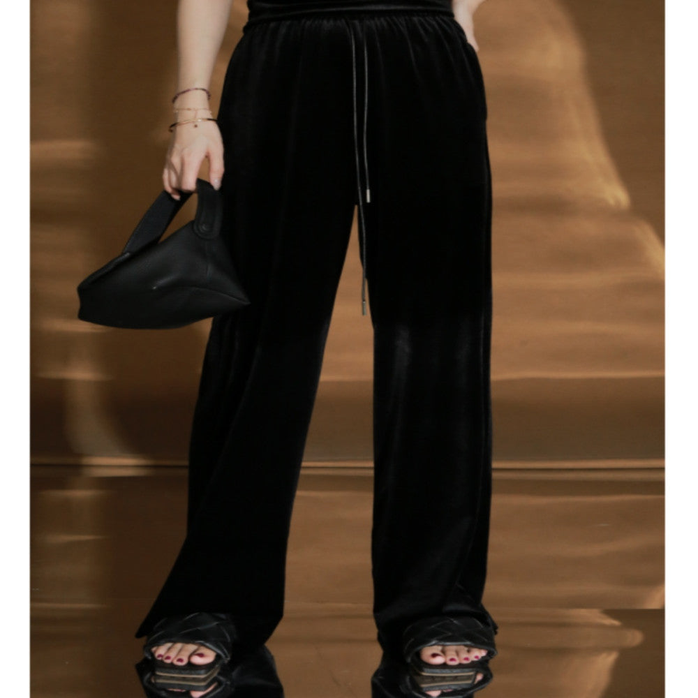 PIAOIN light luxury velvet straight casual pants for women old money style intellectual elegant straight pants versatile pants for women autumn and winter image 3