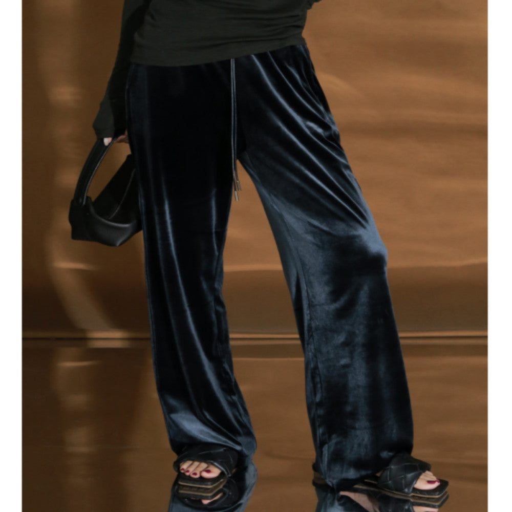 PIAOIN light luxury velvet straight casual pants for women old money style intellectual elegant straight pants versatile pants for women autumn and winter image 4