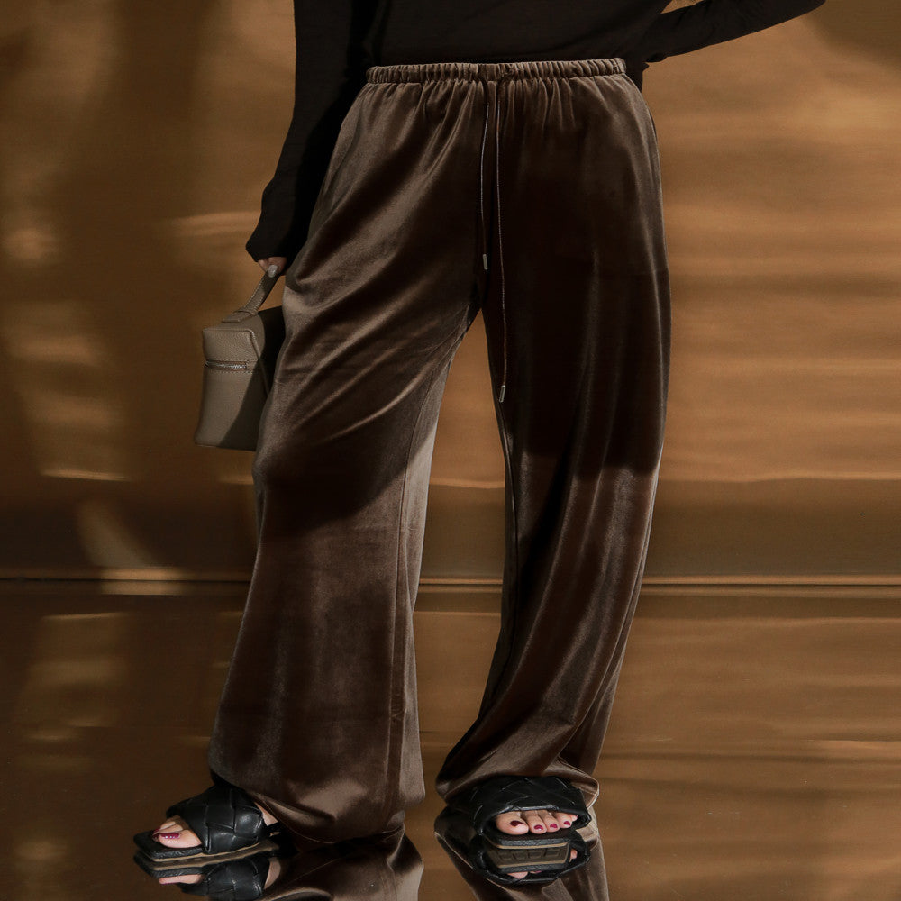 PIAOIN light luxury velvet straight casual pants for women old money style intellectual elegant straight pants versatile pants for women autumn and winter image 18
