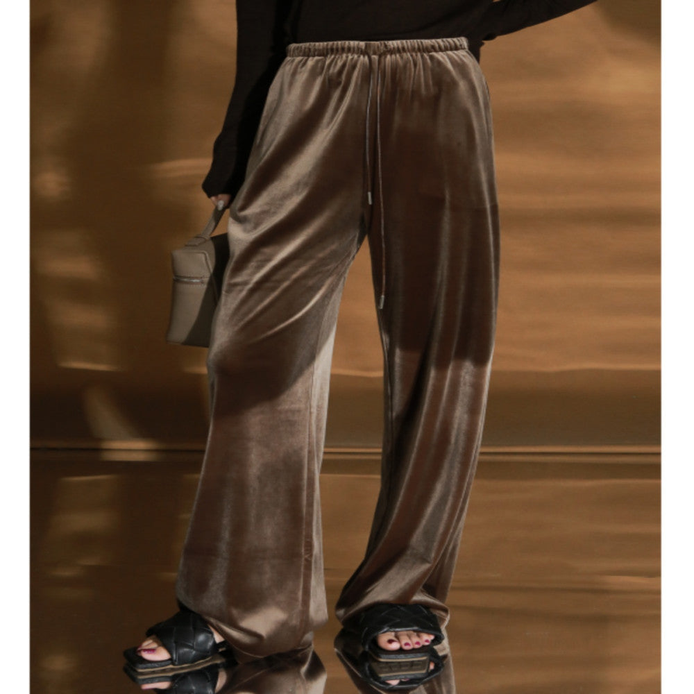 PIAOIN light luxury velvet straight casual pants for women old money style intellectual elegant straight pants versatile pants for women autumn and winter image 53
