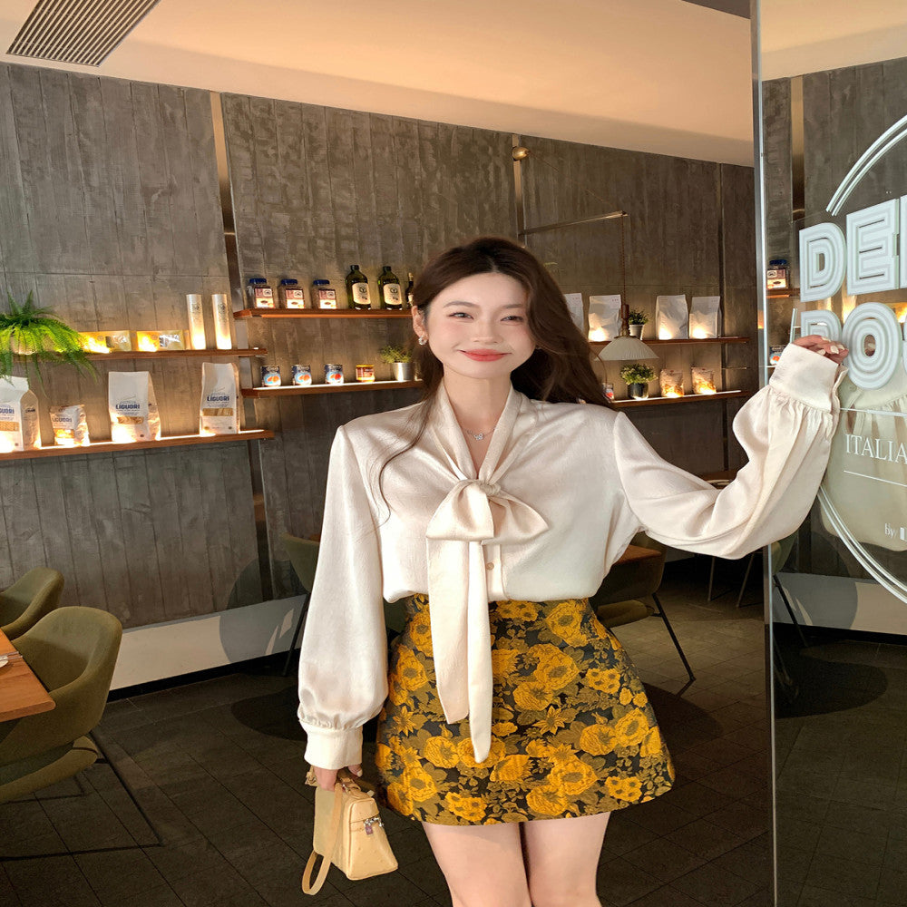 Syeee Town temperament ribbon long sleeved shirt for women s autumn and winter new style versatile and hanging slimming top image 9