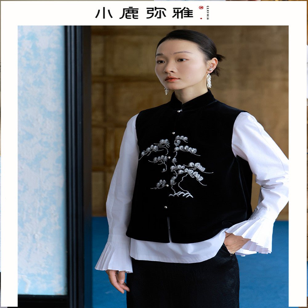 Xiaolu Miya s Pine original design new Chinese style heavy beaded velvet padded vest image 1