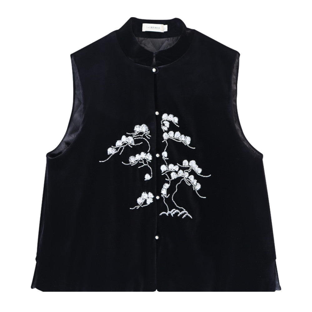 Xiaolu Miya s Pine original design new Chinese style heavy beaded velvet padded vest image 18
