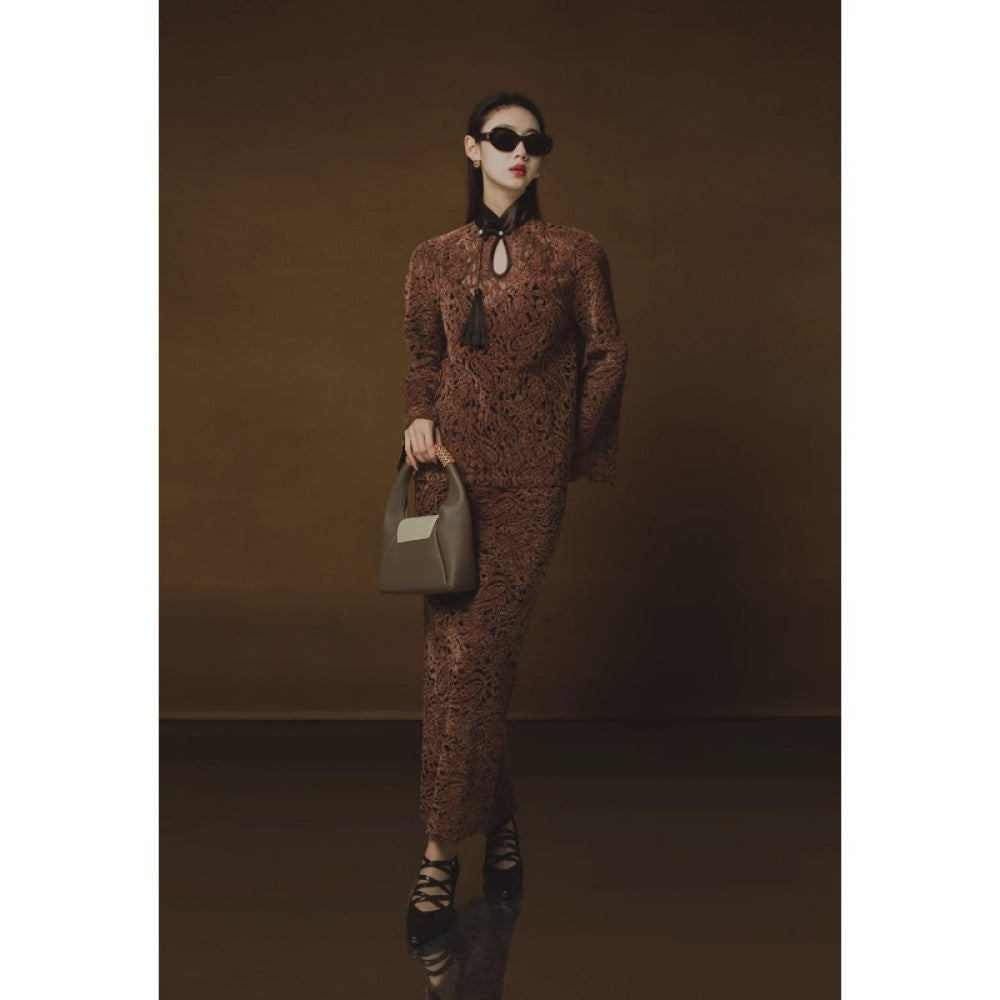 PIAOIN Belize Lace Top Women s New Chinese Cheongsam Collar Tassel Shirt Wide Sleeve Jacket 2024 image 44