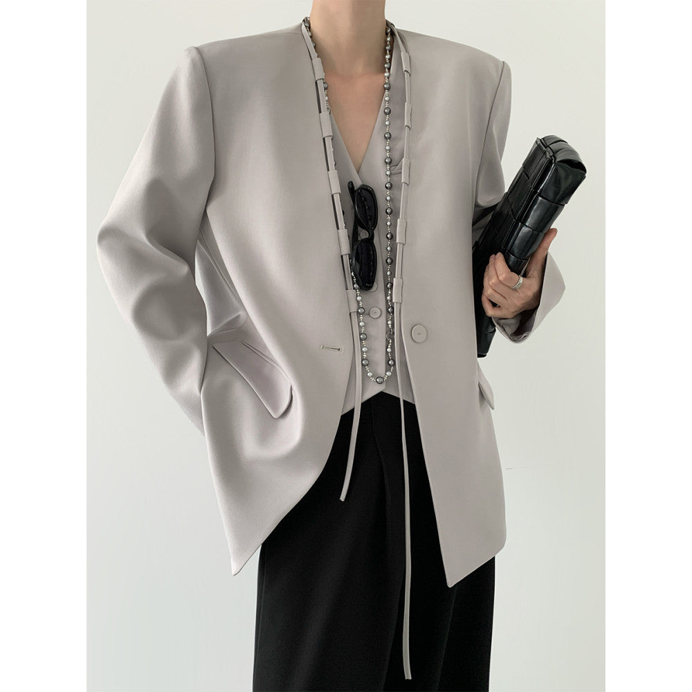 PAPERLLL Xinjian vest suit jacket two piece suit women s spring and autumn collarless design suit top casual suit image 0