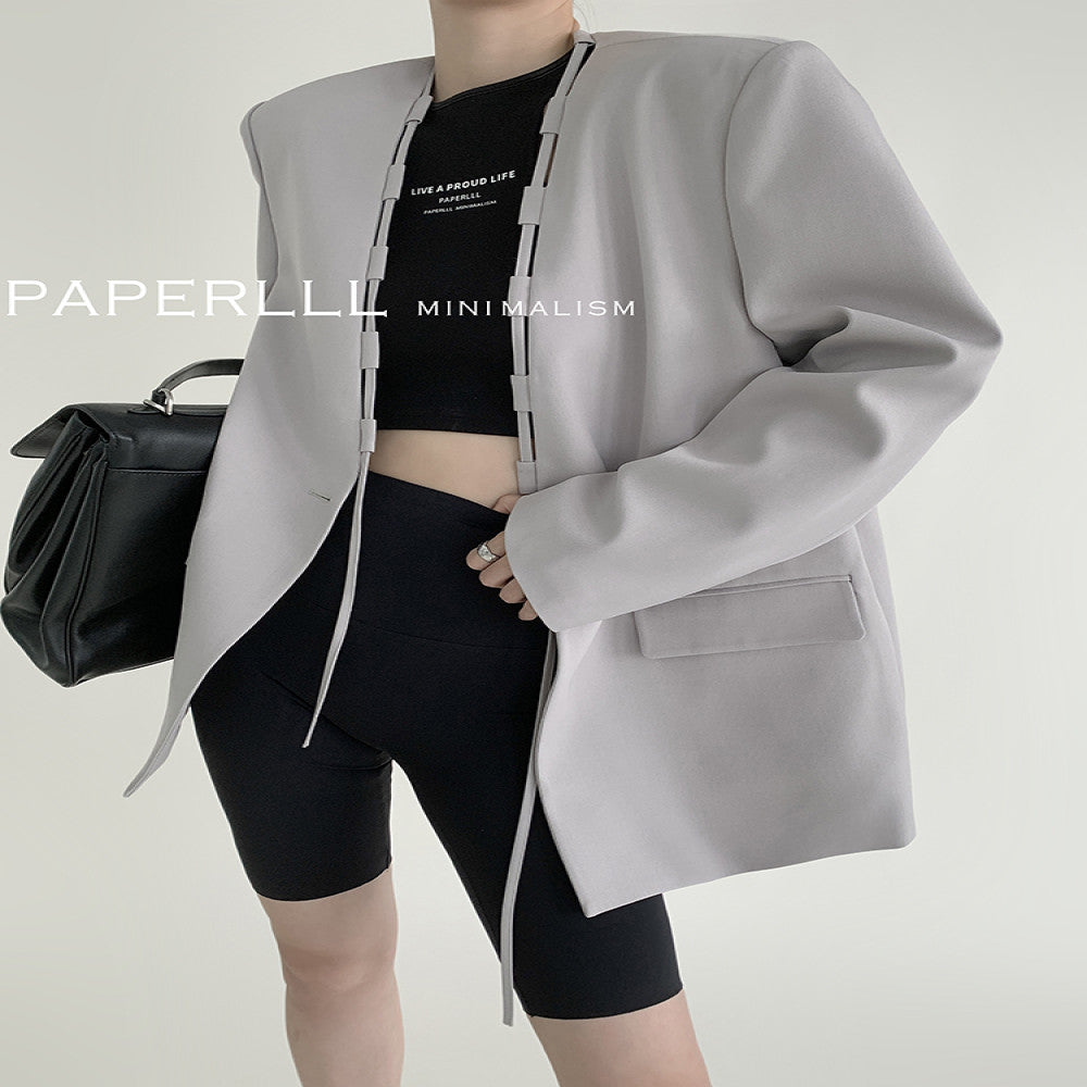 PAPERLLL Xinjian vest suit jacket two piece suit women s spring and autumn collarless design suit top casual suit image 9
