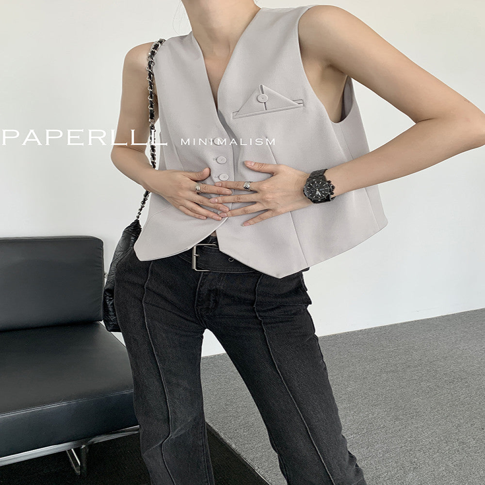 PAPERLLL Xinjian vest suit jacket two piece suit women s spring and autumn collarless design suit top casual suit image 23