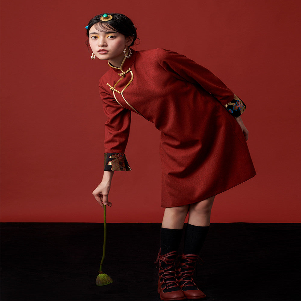 Special Price Tibetan Red Tibetan style new Chinese retro women s Chinese style high end Tibetan clothing red cheongsam skirt improvement image 1