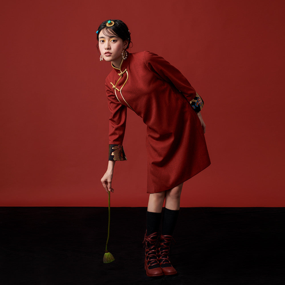 Special Price Tibetan Red Tibetan style new Chinese retro women s Chinese style high end Tibetan clothing red cheongsam skirt improvement image 7