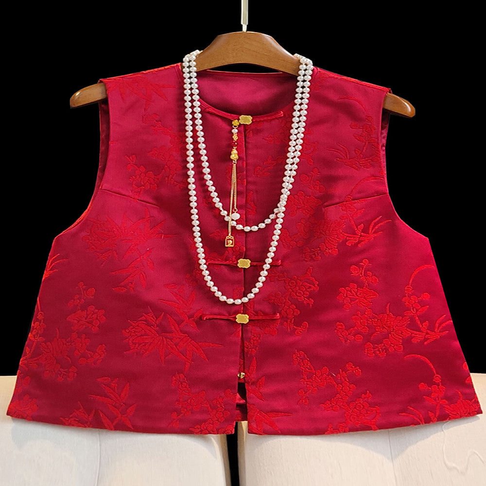 New Chinese style red vest for women in 2025 New Year Zhangrong jacquard layered outer vest zodiac year Chinese style top image 6