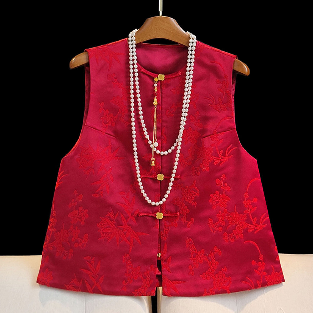 New Chinese style red vest for women in 2025 New Year Zhangrong jacquard layered outer vest zodiac year Chinese style top image 12
