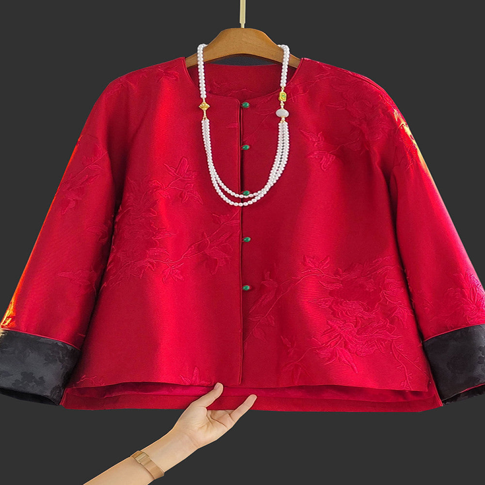 New Chinese Red Embroidery Coat Women s 2025 Spring and Autumn Dress New Round Neck Retro Light China Chic Style Lifetime Top image 1