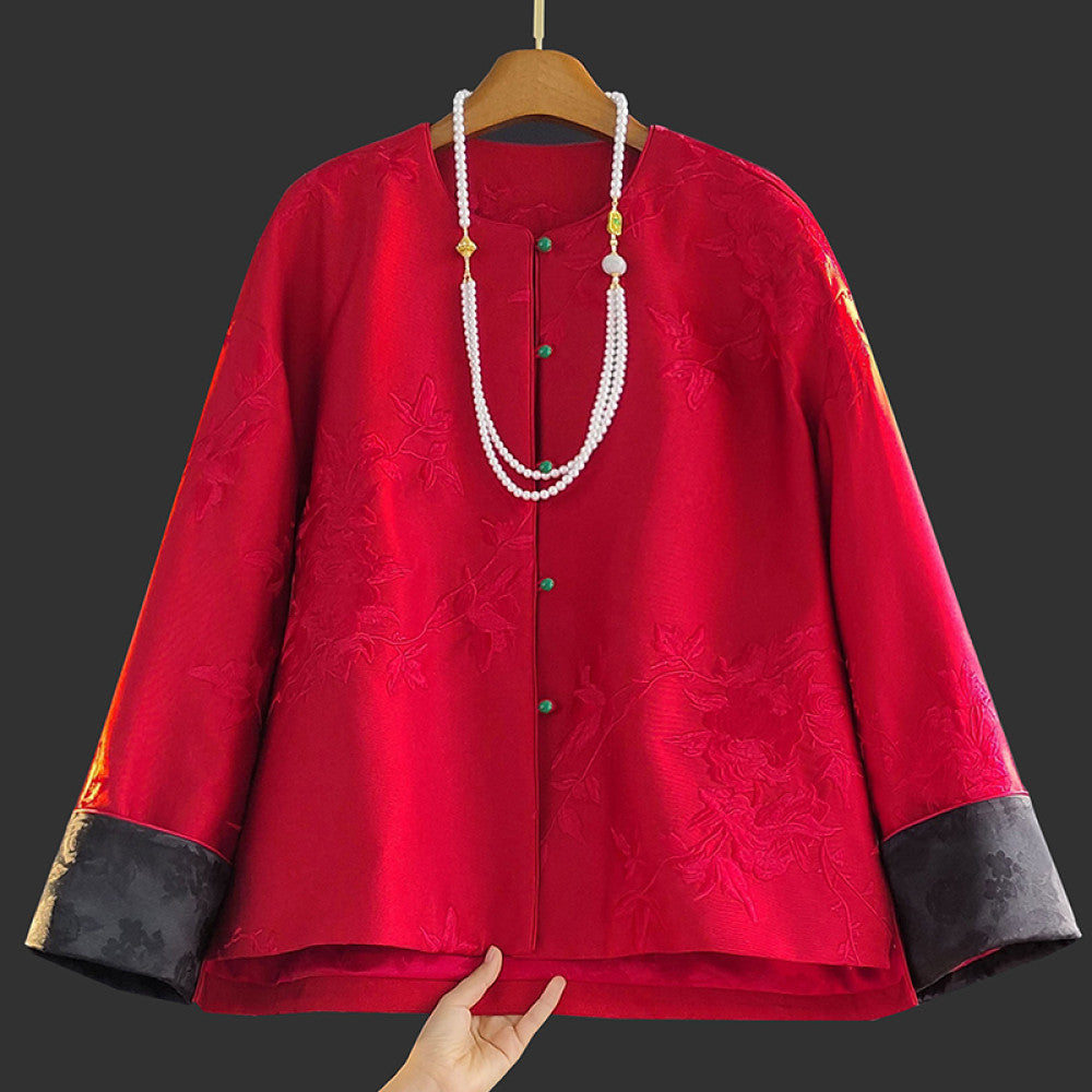 New Chinese Red Embroidery Coat Women s 2025 Spring and Autumn Dress New Round Neck Retro Light China Chic Style Lifetime Top image 7