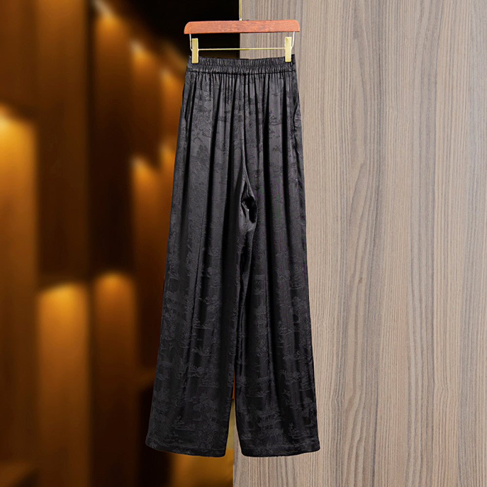Tencel jacquard retro straight wide leg pants women s 2024 new waist national style new Chinese style all match casual pants trousers image 5