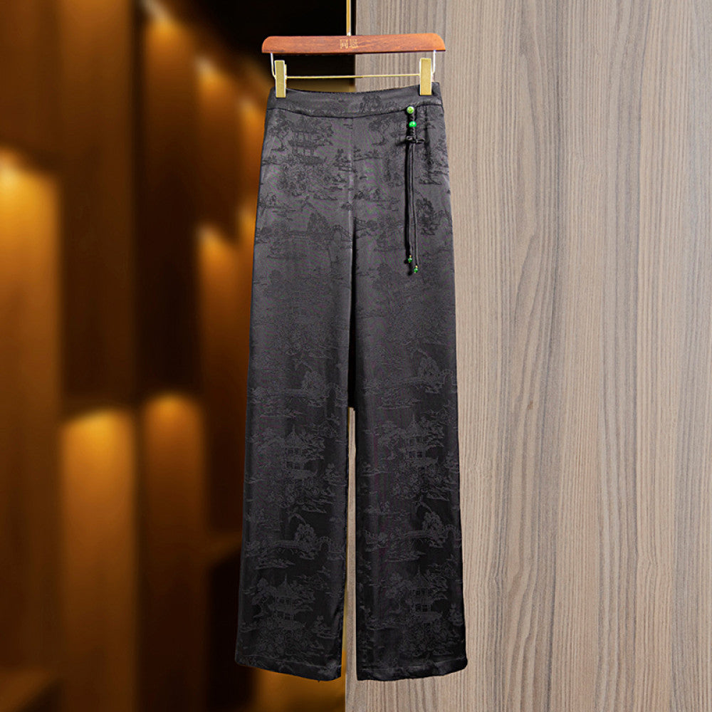Tencel jacquard retro straight wide leg pants women s 2024 new waist national style new Chinese style all match casual pants trousers image 6
