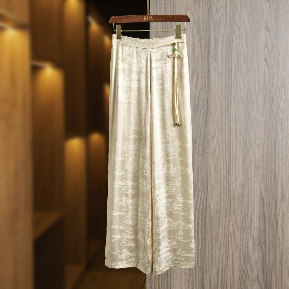 ASAYA4054 Tencel Jacquard Retro Wide-Leg Pants ✨