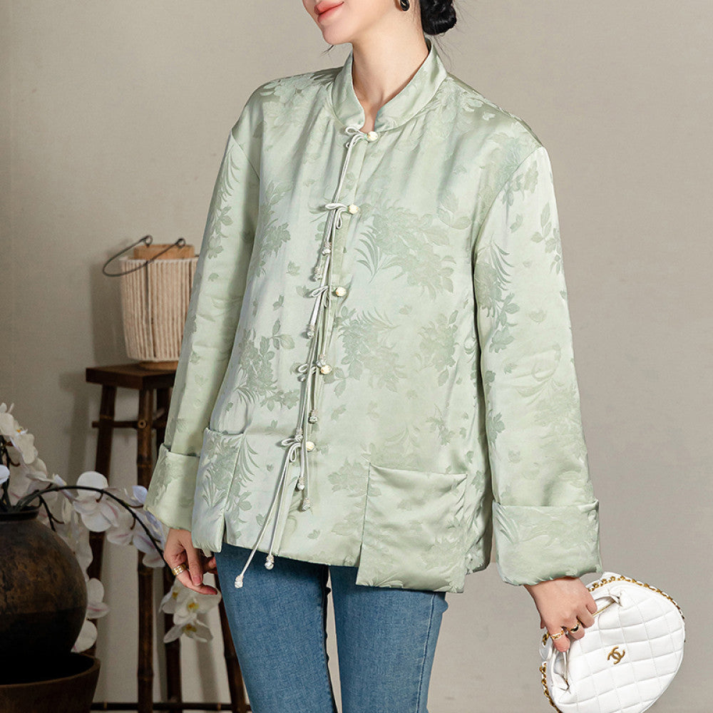 Red New Chinese style Acetic Acid National Style Cotton Coat Cotton Robe Women s Autumn and Winter New Style Improved Pan Button National Style Cotton Jacket Top image 23