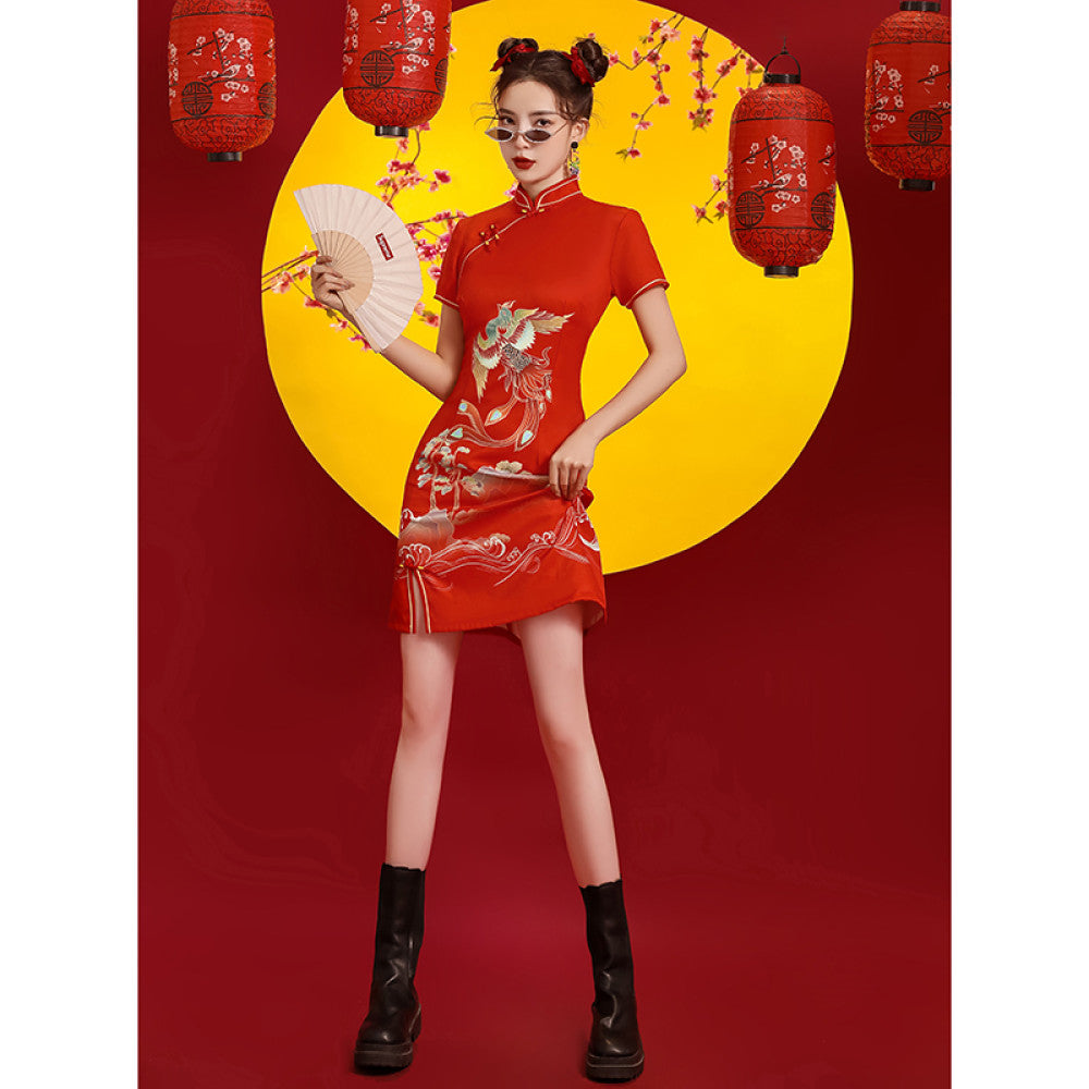 Red cheongsam 2025 new improved national tide female toast dress bride long sleeve festive Chinese style women s clothing Phoenix image 25