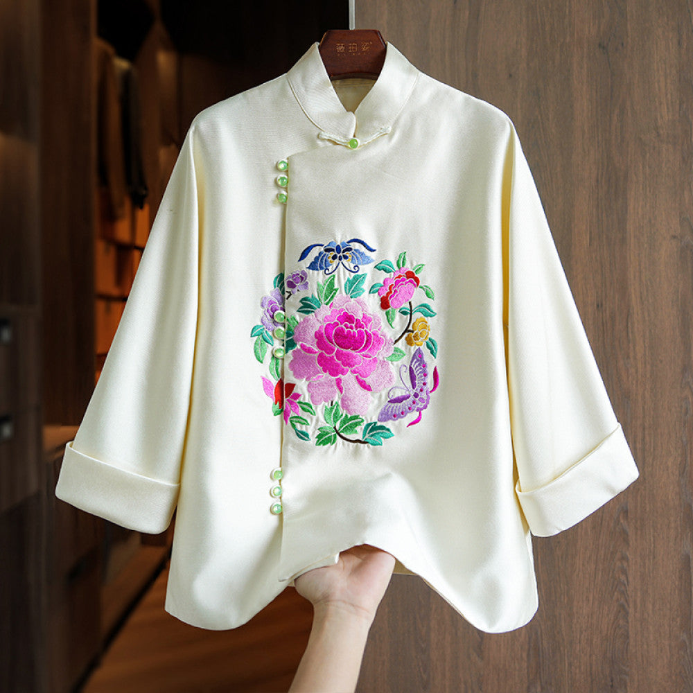 New Year red silk wool jacket for women spring and autumn style unique and beautiful heavy duty national trend embroidery new Chinese style top image 15