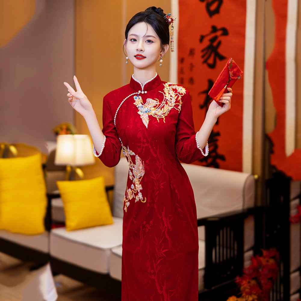 Ruyun Deng Queqiao Young red bridal engagement cheongsam 2025 spring new high end toast dress image 9